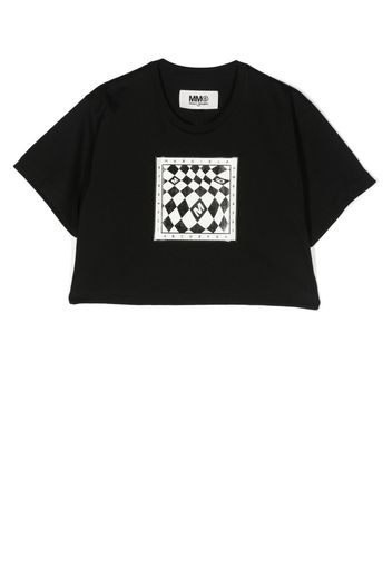 MM6 Maison Margiela Kids monochrome graphic print cropped T-shirt - Nero