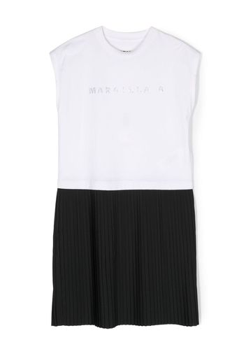 MM6 Maison Margiela Kids two-tone pleated shift dress - Bianco