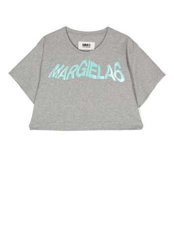 MM6 Maison Margiela Kids logo print cropped cotton T-shirt - Grigio