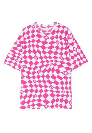 MM6 Maison Margiela Kids warp check pattern cotton T-shirt - Rosa