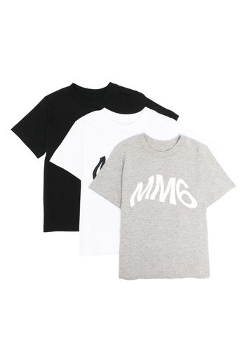 MM6 Maison Margiela Kids three-pack logo-print cotton T-shirts - Bianco