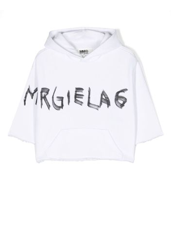 MM6 Maison Margiela Kids logo-print raw-cut hoodie - Bianco