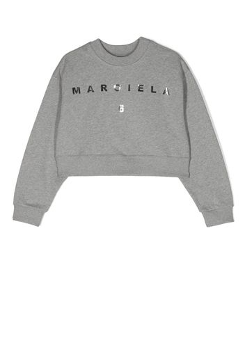 MM6 Maison Margiela Kids logo-print crew neck jumper - Grigio