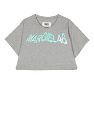 MM6 Maison Margiela Kids logo print cropped cotton T-shirt - Grigio