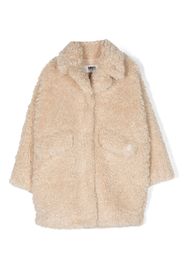 MM6 Maison Margiela Kids embroidered-logo faux-fur jacket - Toni neutri