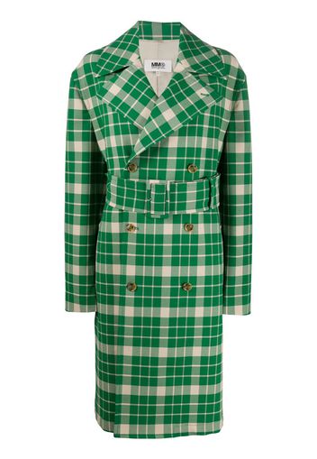 checked belted trench coat