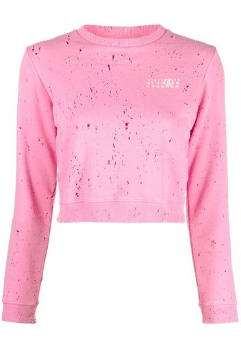 MM6 Maison Margiela numeric logo-print perforated sweatshirt - Rosa