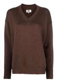 MM6 Maison Margiela V-neck logo-intarsia jumper - Marrone