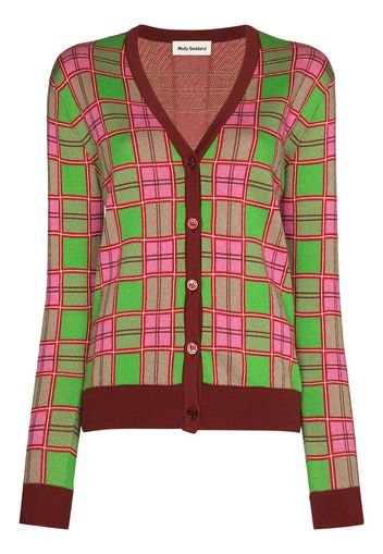 Molly Goddard MOLLY G TARTAN JCQRD CARDI LNG SLVS BTTN - Verde