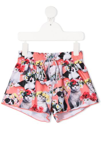 flower power cat-print swim shorts