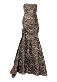 Monique Lhuillier cold-shoulder leopard print gown - Marrone