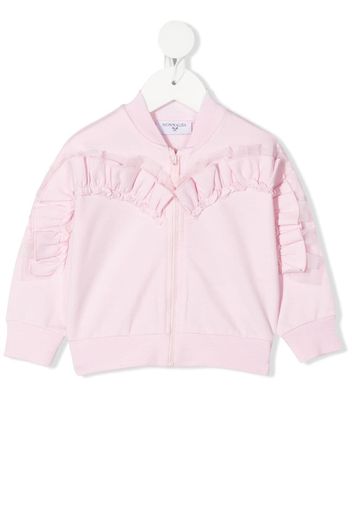 Monnalisa frill-detail zip-up sweatshirt - Rosa