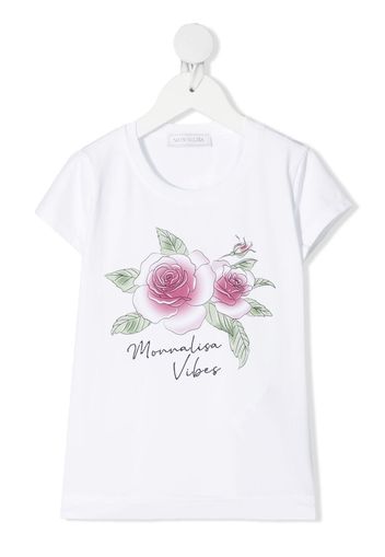 Monnalisa floral-print cotton T-shirt - Bianco