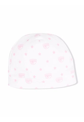 Monnalisa blinking-eye print beanie - Bianco