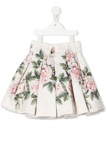 Monnalisa rose-print box-pleat skirt - Toni neutri