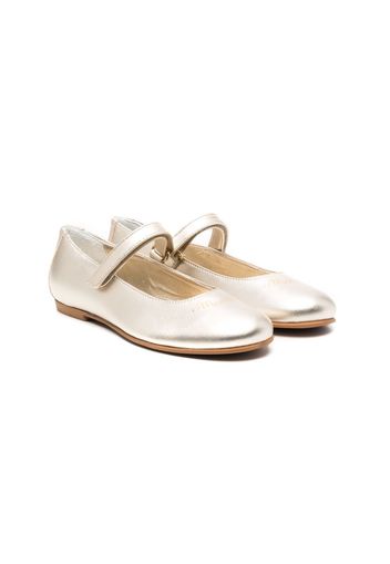 Monnalisa logo-print leather ballerina shoes - Oro