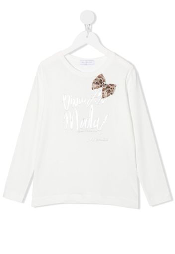 Monnalisa logo-print bow T-shirt - Bianco