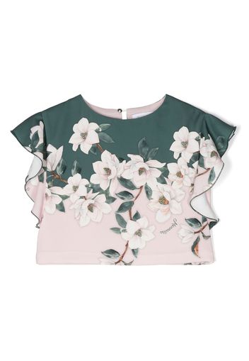 Monnalisa floral short-sleeve ruffled blouse - Rosa