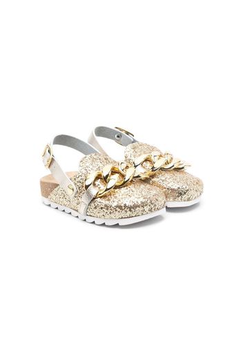 Monnalisa embellished chain-trim slippers - Oro