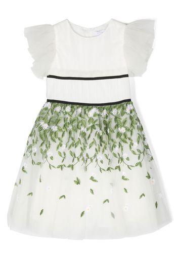 Monnalisa embroidered-leaf detail dress - Bianco