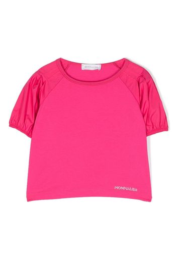 Monnalisa rhinestone-logo detail T-shirt - Rosa