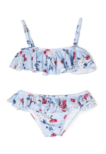 Monnalisa cherry-print ruffle bikini set - Blu