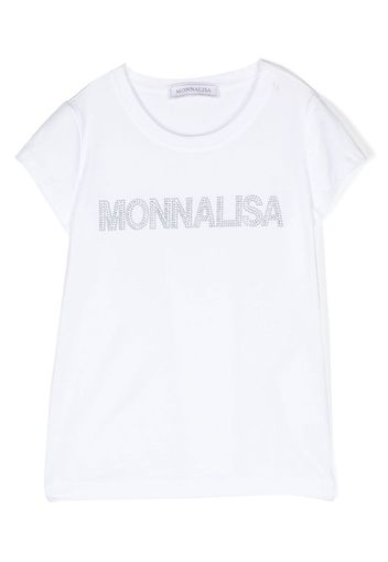 Monnalisa rhinestone embellished logo-print T-shirt - Bianco