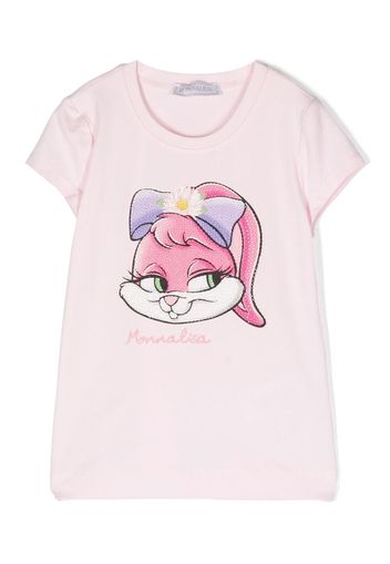 Monnalisa bunny-print stretch-cotton T-shirt - Rosa