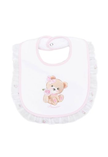 Monnalisa ruffled-trim bear-print bib - Bianco