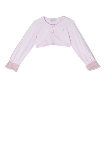 Monnalisa cropped embellished tulle-cuff cardigan - Rosa