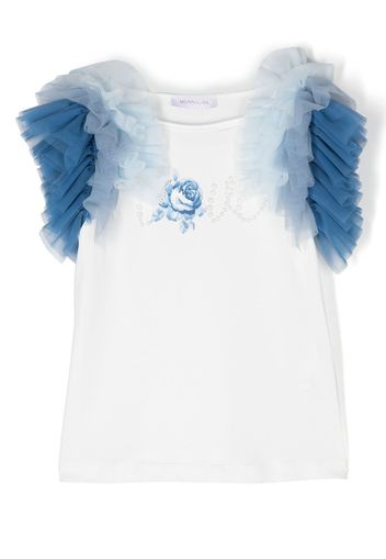 Monnalisa ruffle-trim detail T-shirt - Bianco