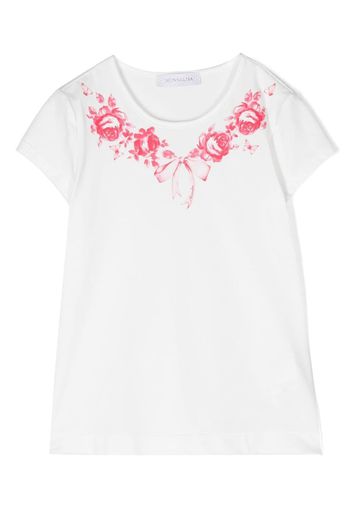 Monnalisa rose-print detail T-shirt - Bianco