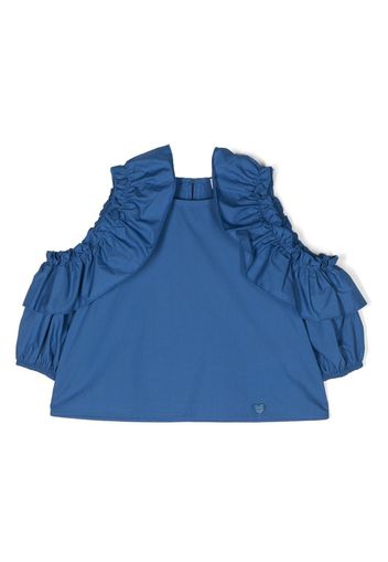 Monnalisa cotton ruffled cut-out top - Blu