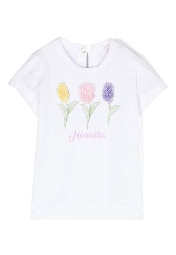 Monnalisa floral-appliqué cotton T-shirt - Bianco