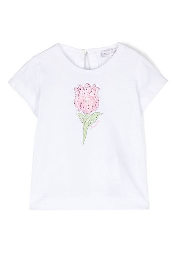 Monnalisa rhinestone floral-print T-shirt - Bianco