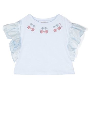 Monnalisa cherry-embellished ruffled T-shirt - Blu