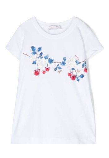 Monnalisa rhinestone cherry-print T-shirt - Bianco