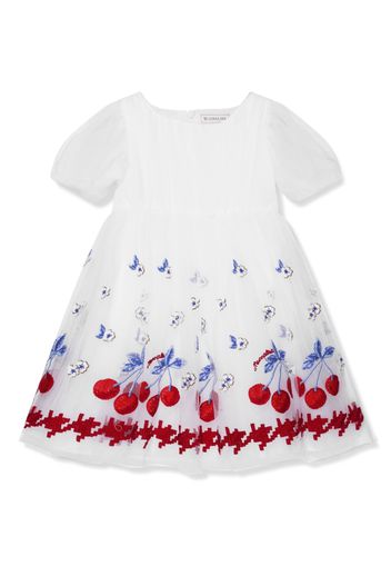 Monnalisa embroidered-cherry panelled dress - Bianco