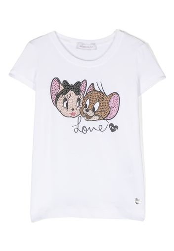 Monnalisa rhinestone-embellished graphic-print T-shirt - Bianco