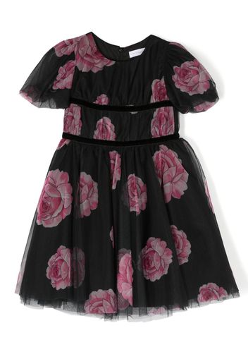 Monnalisa rose-print tulle dress - Nero