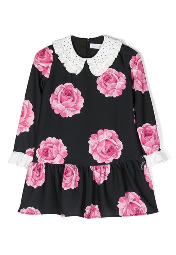 Monnalisa rose-print rhinestone-embellished dress - Nero