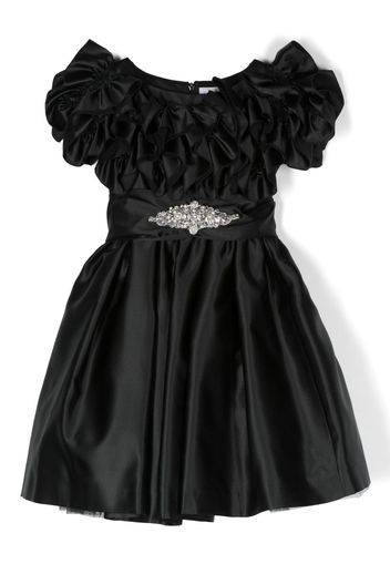 Monnalisa ruffled-collar crystal-embellished dress - Nero