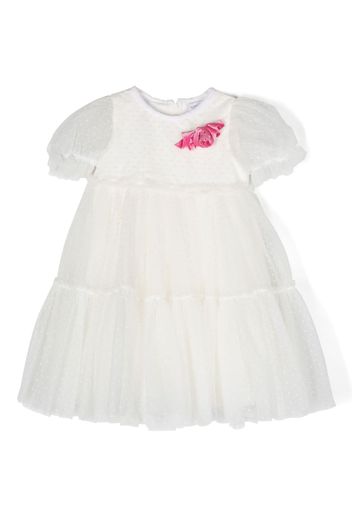 Monnalisa rose-appliqué tulle dress - Bianco