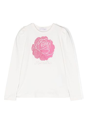 Monnalisa floral-appliqué stretch-cotton sweatshirt - Bianco