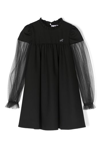 Monnalisa tulle-sleeves flared dress - Nero