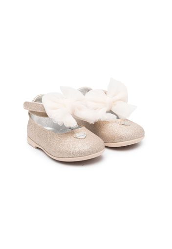 Monnalisa oversized-bow glitter ballerina shoes - Oro