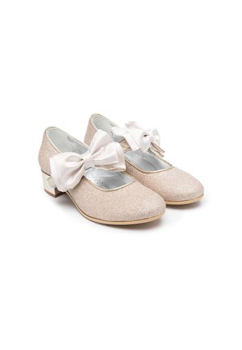 Monnalisa 35mm bow-detail leather ballerina shoes - Oro