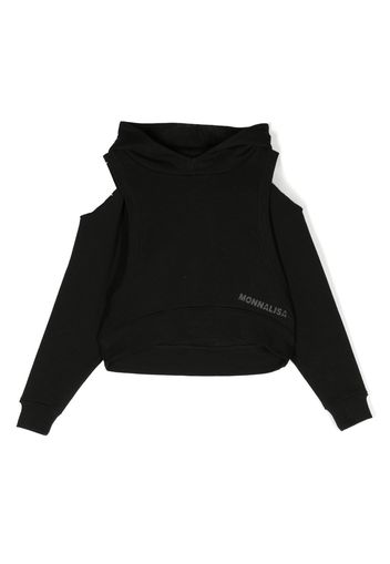 Monnalisa cold-shoulder cotton-blend hoodie - Nero