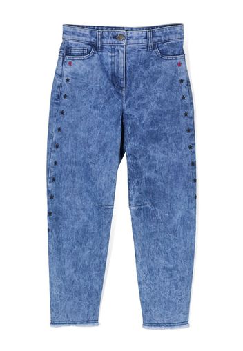 Monnalisa star-embroidered acid-wash jeans - Blu