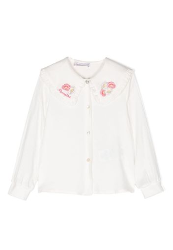Monnalisa floral-embroidery long-sleeve blouse - Bianco